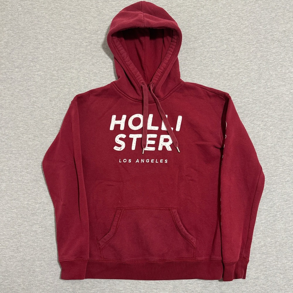 Hollister Los Angeles Pullover Hoodie Burgundy Red Graphic Sweatshirt Small